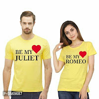 Yellow Printed Cotton Blend Couple Tees