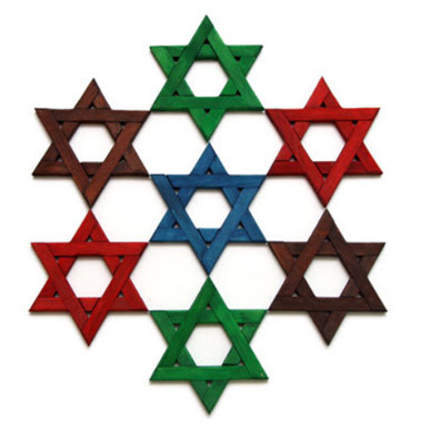 six wood Stars of David