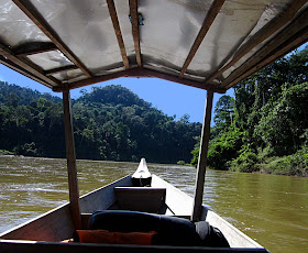 tourist boat canoe in the river Tahan in Malaysia National Park