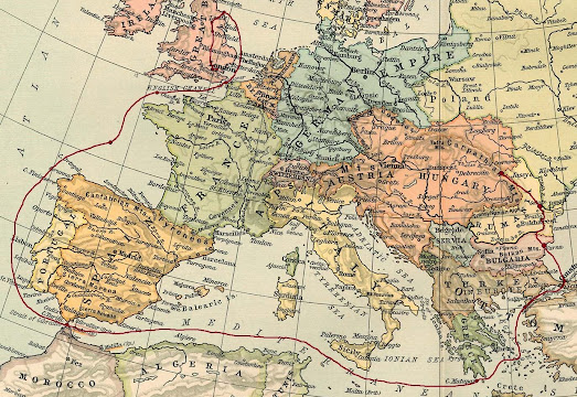 a map of Europe showing Dracula's route from Transylvania to England