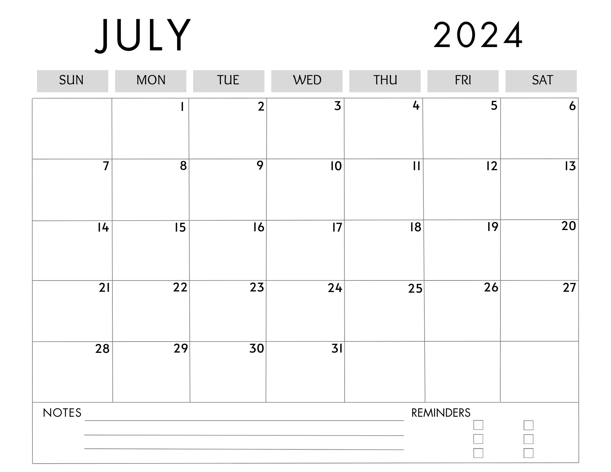 july 2024 calendar printable