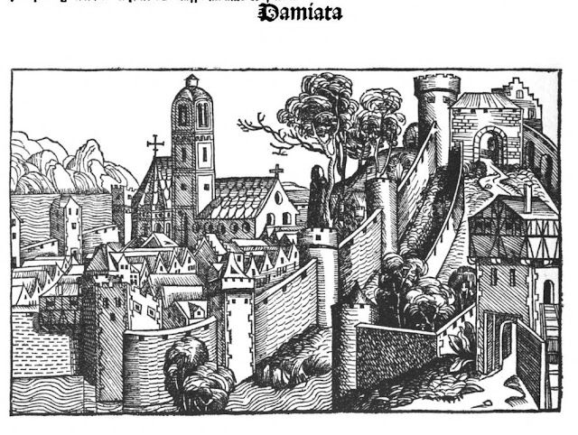 لوحة عن دمياط من كتاب تاريخ نورمبرج  - الطبعة الألمانية