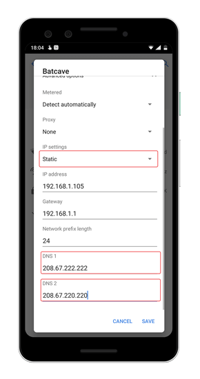 اضافة DNS فلترة المحتوى من اعدادات الواي فاي