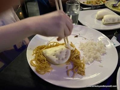 child-created dish of noodle art at Dashi Sichuan Kitchen + Bar in San Antonio, Texas