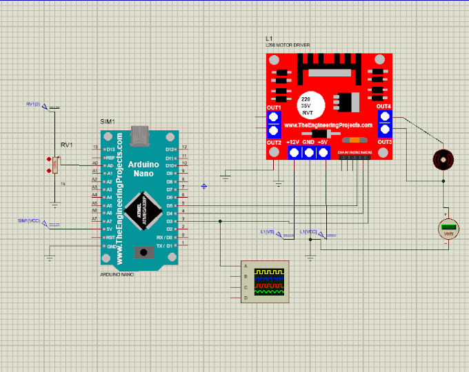 Mengatur Kecepatan Motor DC (PWM) + Driver Motor L298 pada Arduino Nano menggunakan Proteus