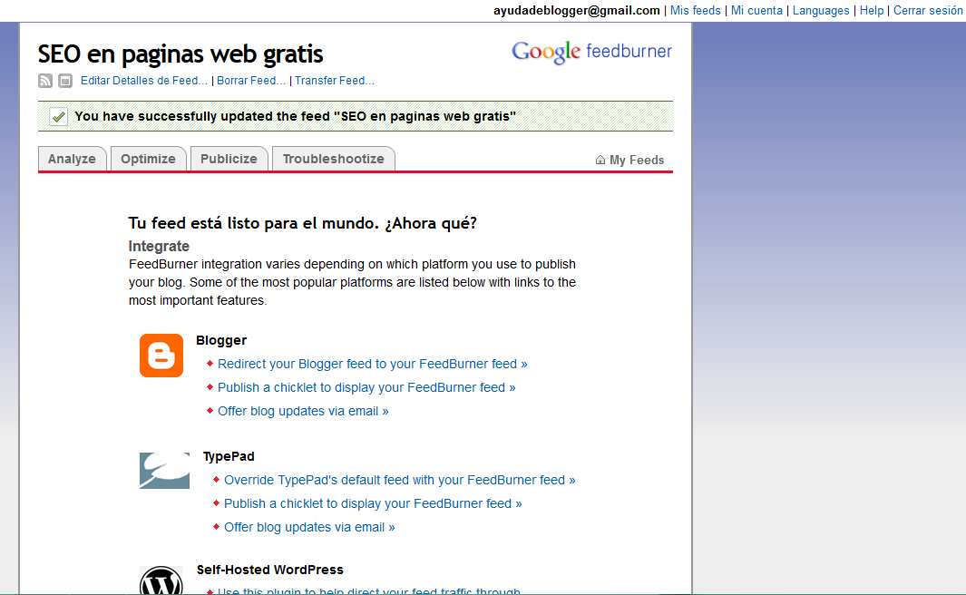 Cómo configurar RSS feed para páginas web utilizando Feedburner