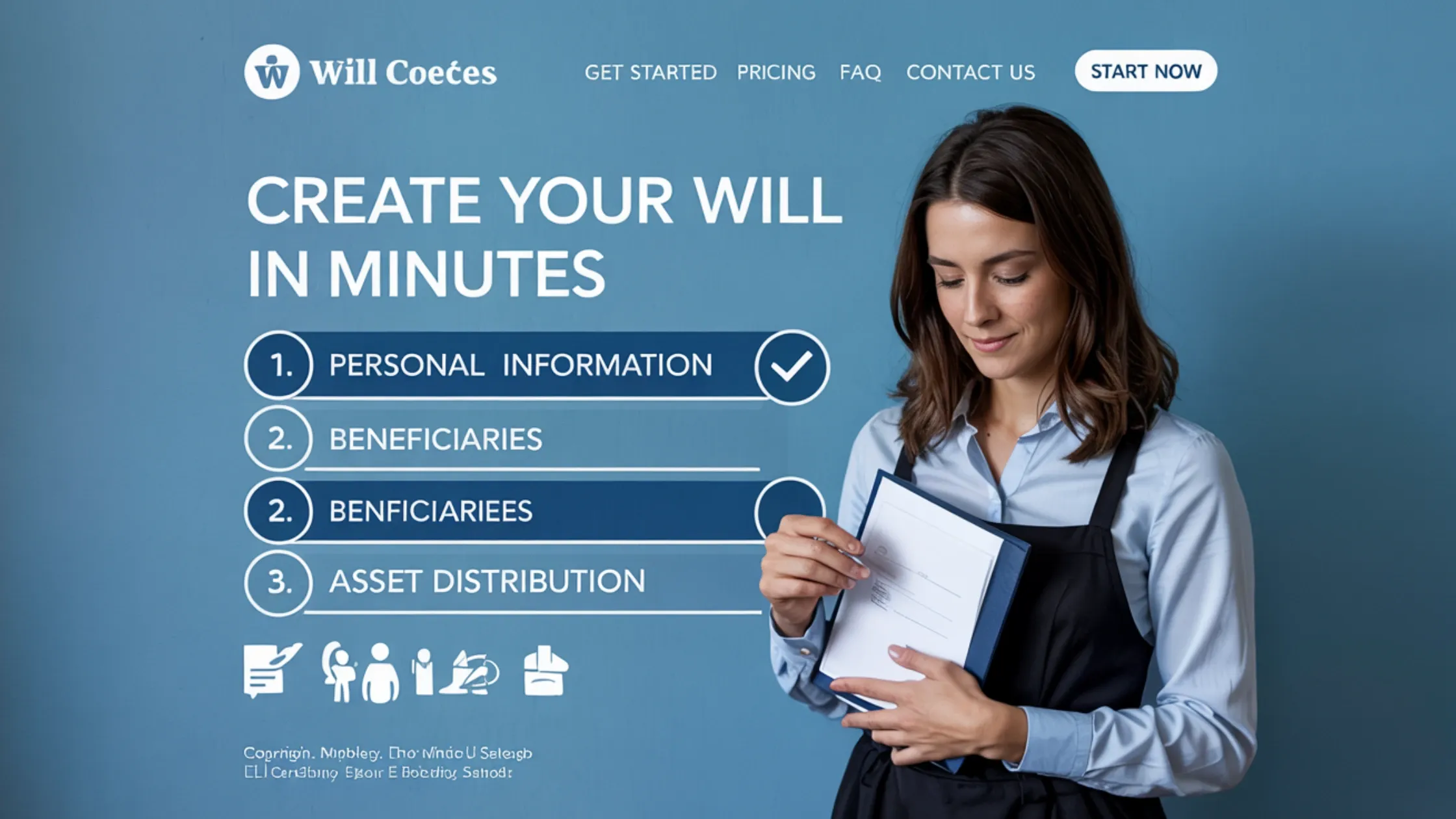 A screenshot or mockup of a user-friendly website interface for creating a will online.