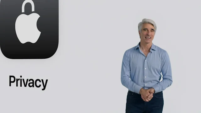 Apple executive presenting Privacy features at a WWDC24 event