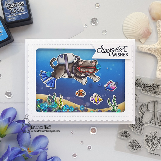 Scuba Diving Cat Card by Andrea Shell | Scuba Newton Stamp Set and Frames & Flags Die Set by Newton's Nook Designs #newtonsnook #handmade