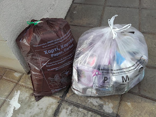 roadside recycling in Cyprus in PMD and paper bags