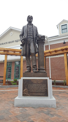 the Horace Mann statue stands to welcome folks to downtown Franklin