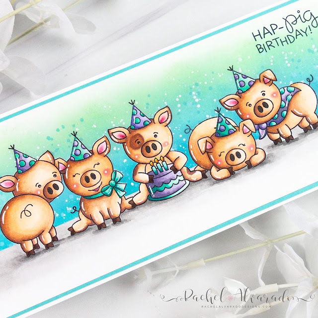 Pig Birthday Card by July Guest Designer Rachel Alvarado | Oin Stamp Set by Newton's Nook Designs #newtonsnook #handmade