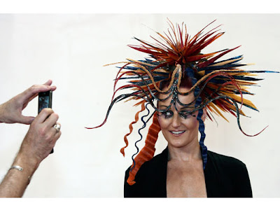 Models display hair creations during the Europe Cup open 2009 competition in 