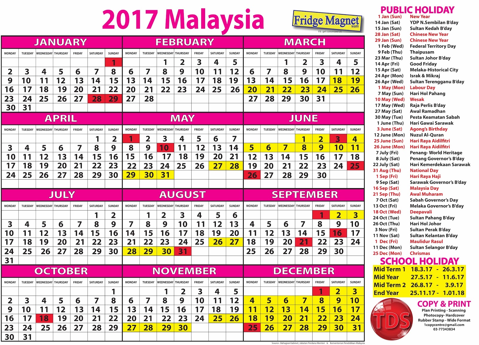 FREE CALENDAR 2017 (MALAYSIA) - KALENDAR PERCUMA 2017 