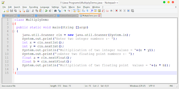 Program in Java to multiply two numbers