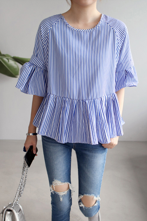  Striped Ruffled Blouse