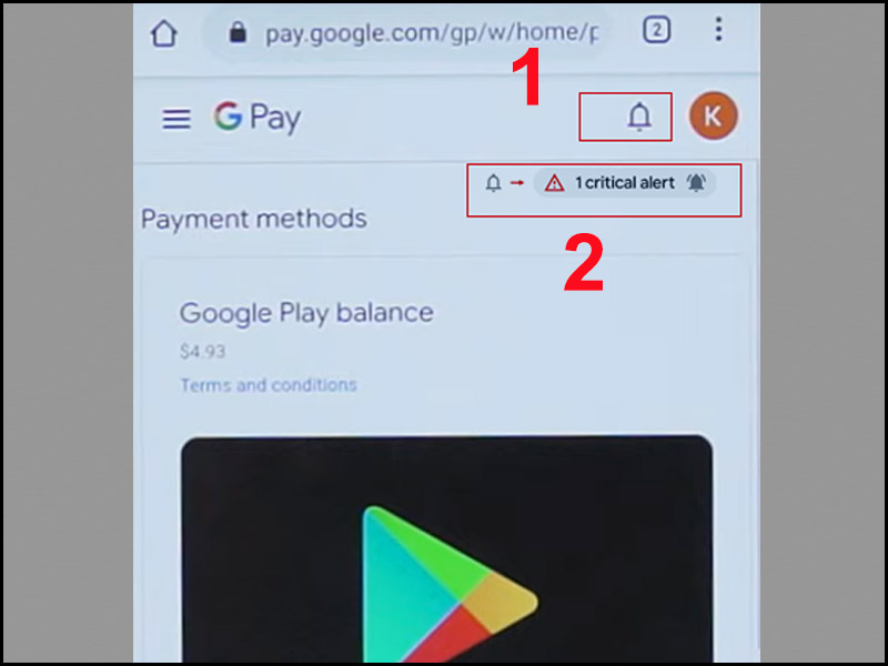 Nhấn vào biểu tượng Thông báo (hình cái chuông) trong G Pay