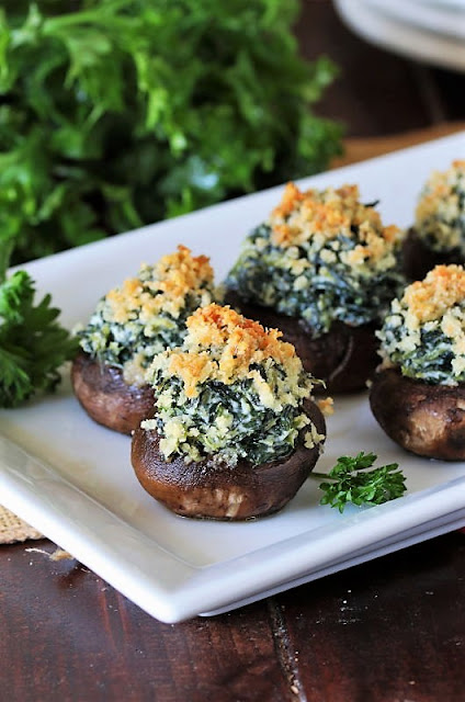 Platter of Spinach Dip Stuffed Mushrooms Image