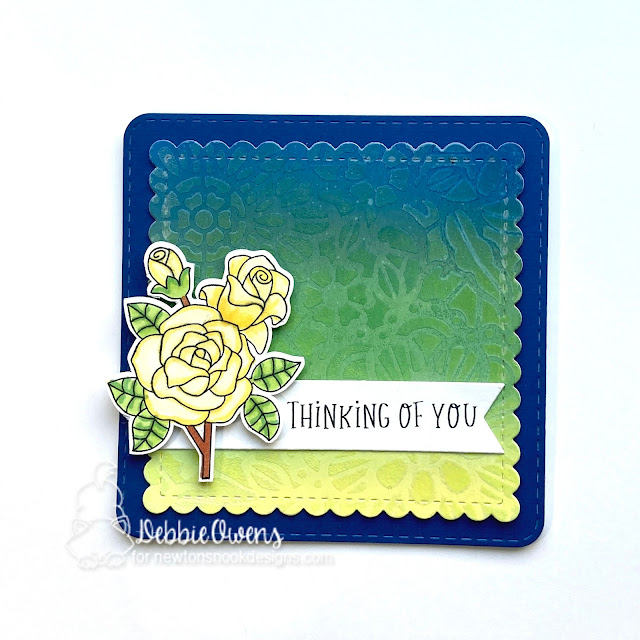 Thinking of you by Debbie features Frames & Flags, Roses, Floral Lace, and Frames Squared by Newton's Nook Designs; #inkypaws, #newtonsnook, #floralcards, #cardmaking, #colorsketchchallenge,
