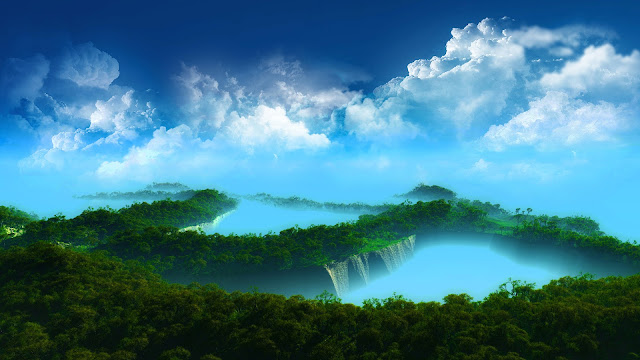 sky full of clouds and green trees
