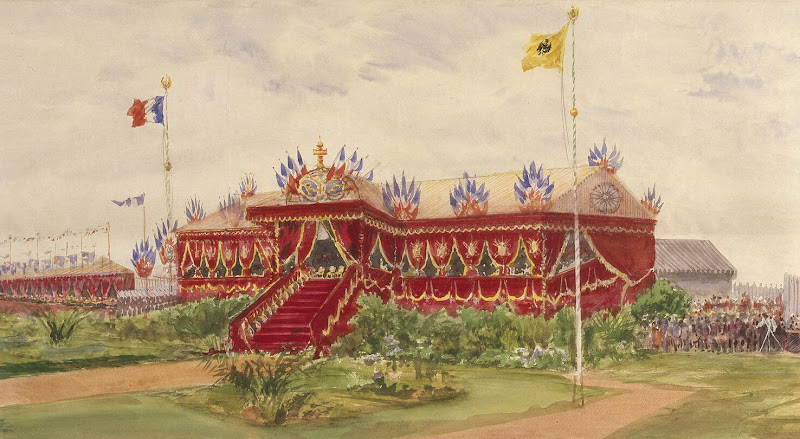 Rolled Panorama: The Visit of Emperar Nicholas II to France in September 1901. Detail: Tribune for Guests of Honour Present at Manoeuvres by Pavel Yakovlevich Pyasetsky - History Drawings from Hermitage Museum