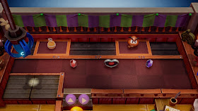 screenshot of the Trendy Game with a Goomba figurine on a moving platform