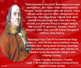 Ternyata Leluhur amerika serikat pun sadar bahaya yahudi http://www.opoae.com/2013/03/Opoae-pada-1789-m-benyamin-franklin.html