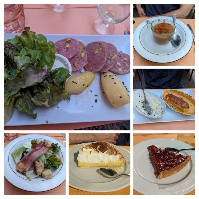 Collage of dishes from Chez M'Mam on Rue des Marronniers in Lyon
