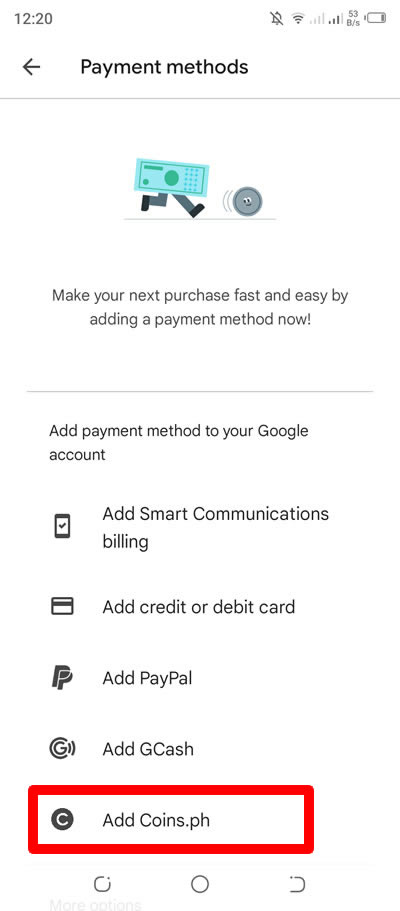 select coins ph google play as payment method