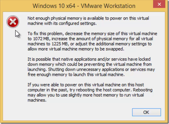 VMWare Virtual Memory Error