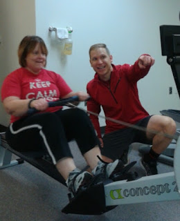 Better Living Fitness founder Mark Thiesmeyer trains client Dawn Weirauch during a Full-Body Fit strength training class. Dawn gives Better Living Fitness credit for saving her from eventual knee surgery.