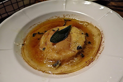 Fish & Meat, duck egg raviolo