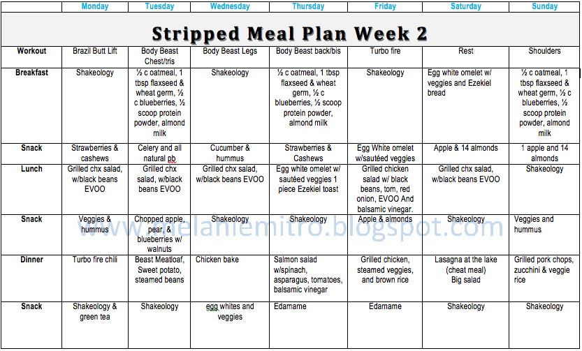 Stripped Meal Plan Week 2  Melanie Mitro