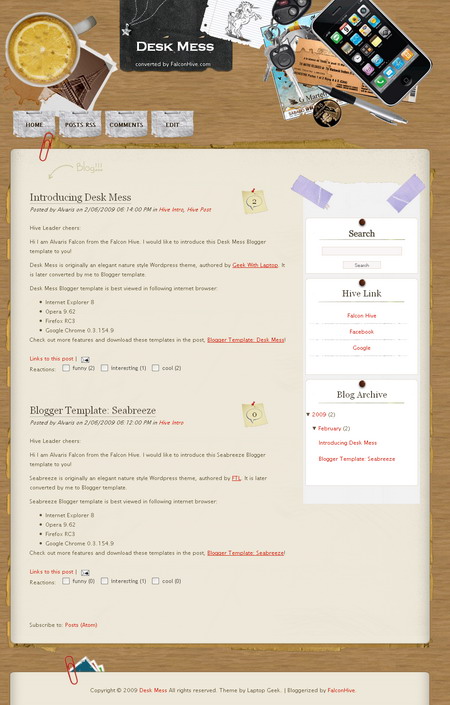 google blogger backgrounds. Desk Mess Blogger Template by