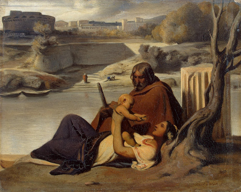 Resting on the Banks of the Tiber by Hippolyte Delaroche - Genre Paintings from Hermitage Museum