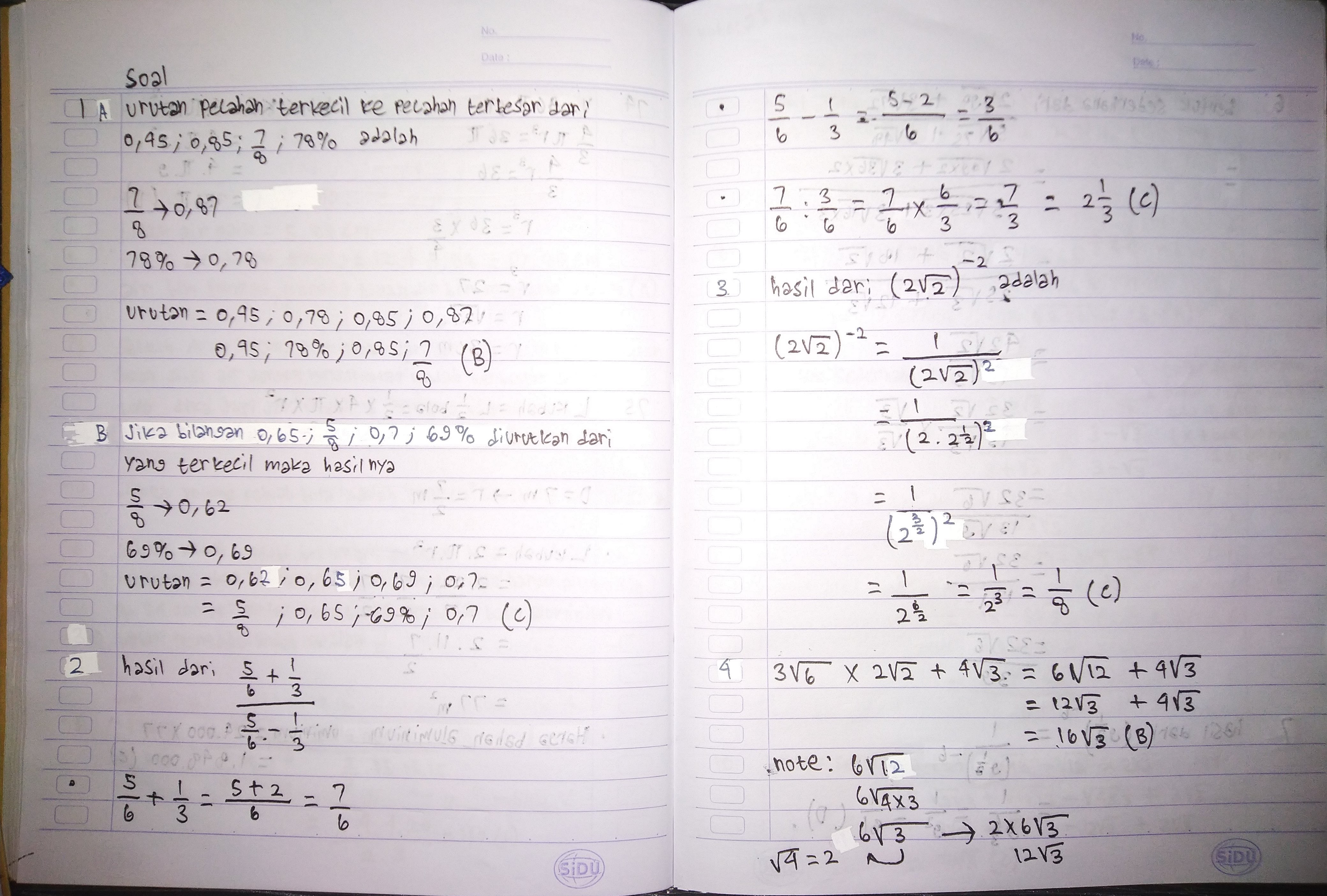 Soal latihan matematika bab pecahan