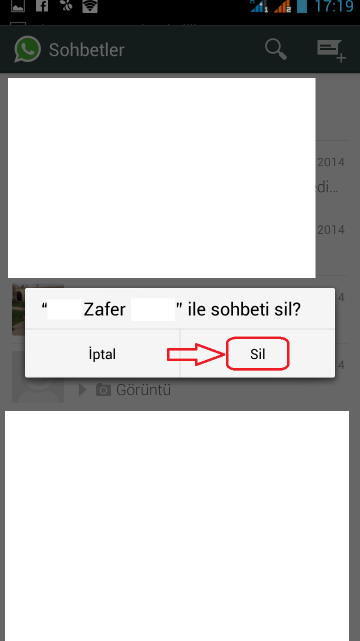 whatsapp sohbet silme android