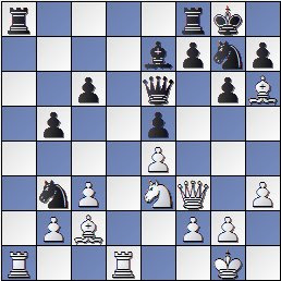 Posición partida de ajedrez Medina-Rossetto 1946, posición después de 20… Cb3?