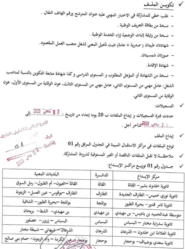 اعلان توظيف 216 منصب بمديرية التربية لولاية الطارف
