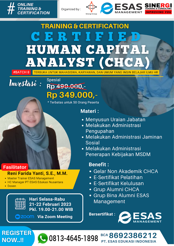 WA.0813-4645-1898 | Certified Human Capital Analyst (CHCA) 21 Februari 2023