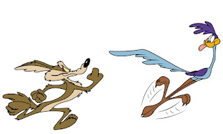 Wile E. Coyote trying to catch the Road Runner