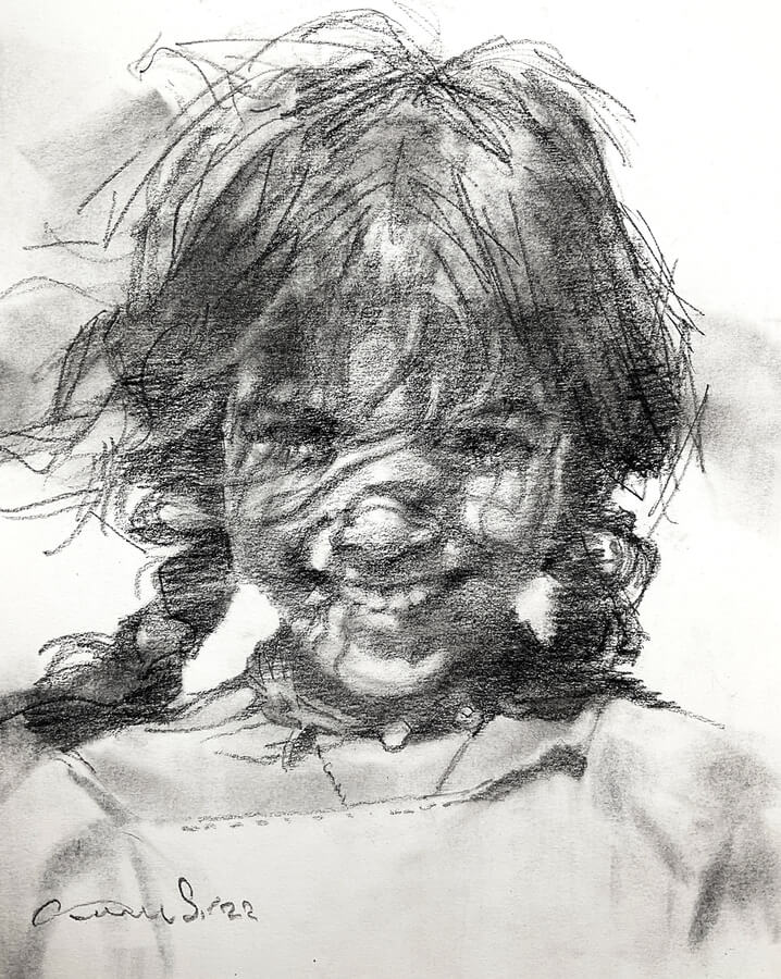 01-Pigtails-and-a-big-smile-Charcoal-Portraits-Kan-Srijira-www-designstack-co