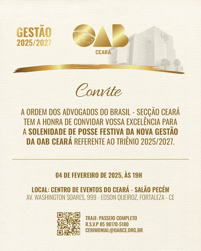 OAB-CE realiza posse festiva da nova gestão no dia 04 de fevereiro