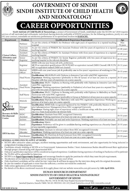 Sindh Institute Of Child Health & Neonatology Jobs 2024