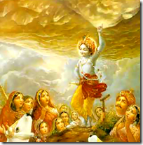 [Krishna lifting Govardhana Hill]