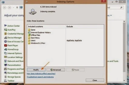 Cara Menambahkan atau Mengurangi Folder Index di Windows 8