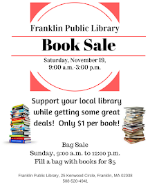 Franklin Public Library Book Sale is scheduled for Saturday, November 19, 9:00 a.m. to 3:00 p.m