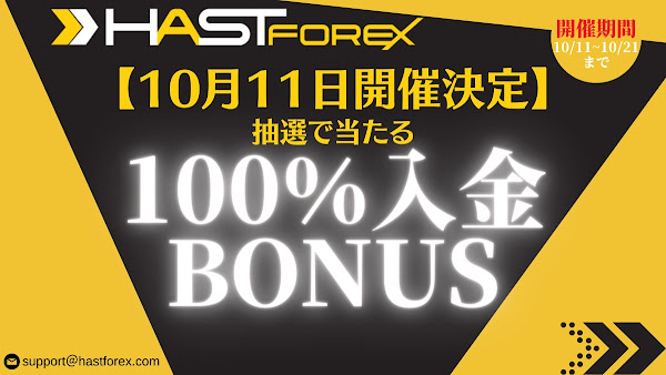 HAST FOREX「100%入金ボーナス抽選キャンペーン！」