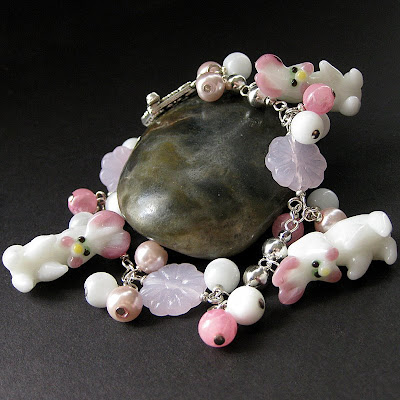 Charm Bracelet with White Bunny Lampwork Beads