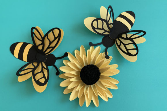 3D SVG Bee and Sunflower